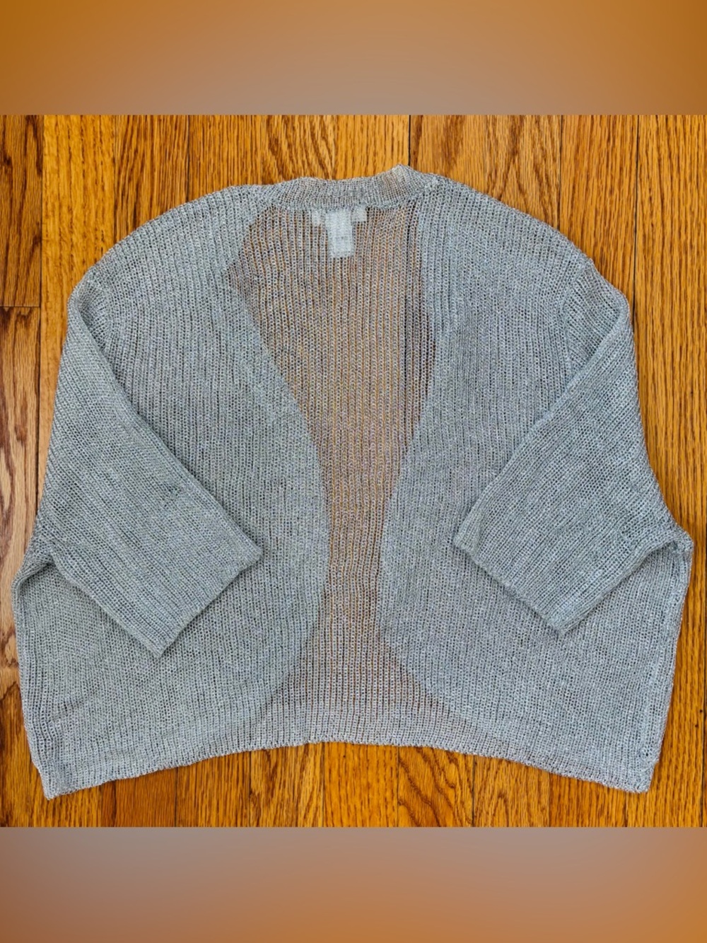 Chico's preppy slouchy silver metallic open front short sleeve crop cardigan L - Picture 15 of 15